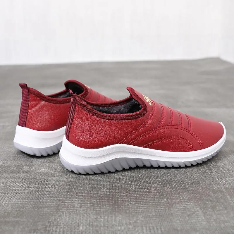 Winter Plus Velvet Waterproof Cotton Shoes Women's Leather Fashion One-step Thick-soled Non-slip Soft-soled Cotton Boots