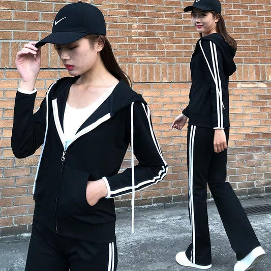 Women's 2pcs Set Wild Long-sleeved Casual Sweatshirt Set Large Size Spring and Autumn