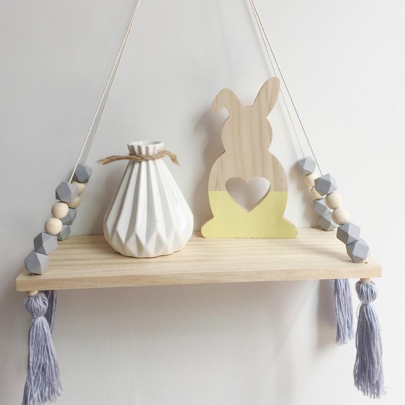 Wall Hanging Shelf Wood Rope Swing Shelves Baby Kids Room Storage Holder Decor