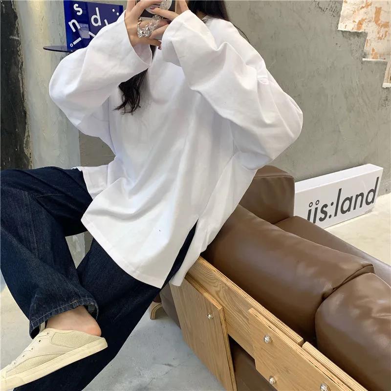 Autumn and Winter Women's Long-sleeved T-shirt Loose Large Size Pure Cotton Solid Color Warm Bottoming Shirt