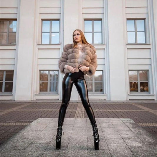 Winter Leather Leggings Women High Waist Warm Push Up Leggings Thick Velvet Solid S-2XL