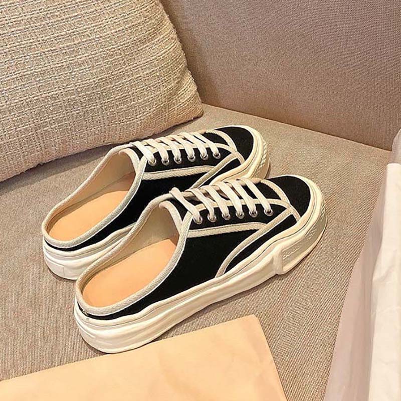 Half Slippers Women's Outer Wear Shoes Summer Casual Lazy One-foot Flat Shoes Canvas Shoes