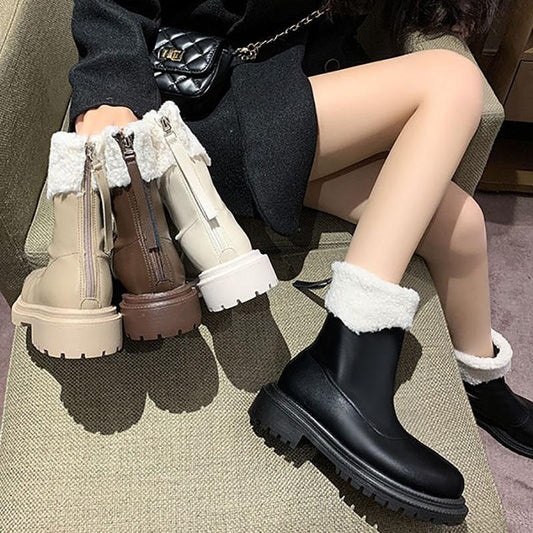 Snow Boots Women's Sheep Martin Boots Winter Plus Velvet Warm Thick-soled Boots Increased Round Toe British Short Boots