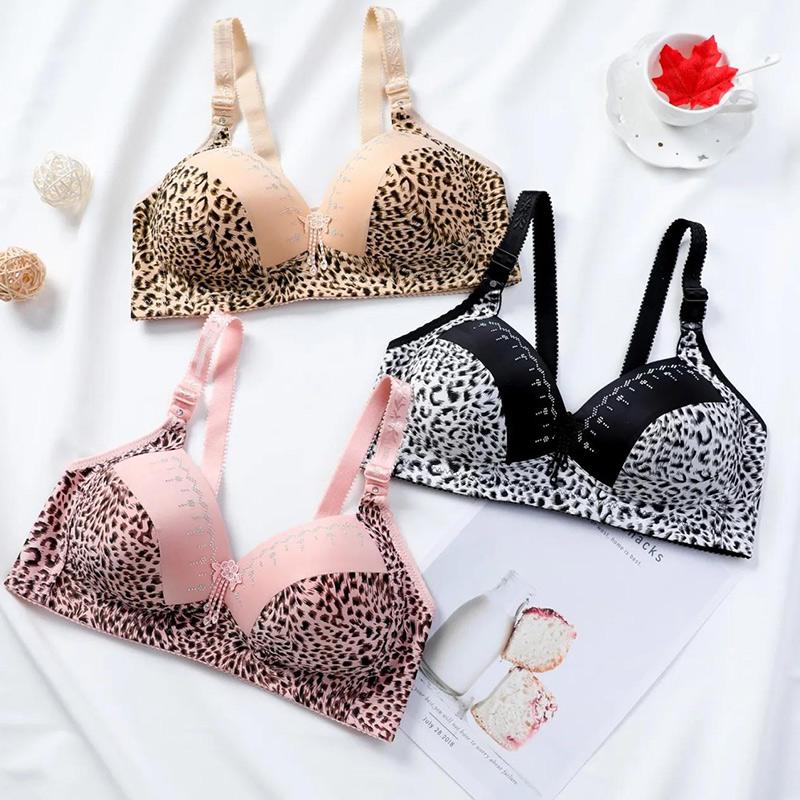 Large Size Thin Leopard Print Bra Underwear Female Super Gathered Sexy Big Breasted Anti-sagging No Steel Ring Bra