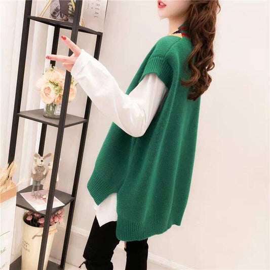 V-Neck Sweater Cardigan for Women Spring Asymmetry Loose Sleeveless Knitted Vest Female Outerwear