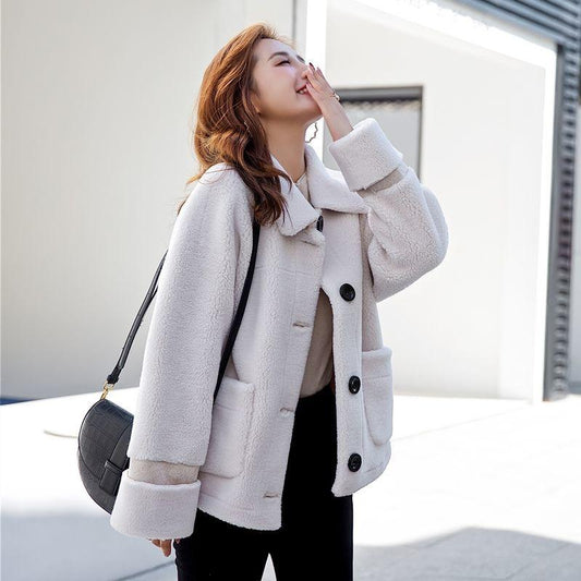 Women's Granular Fur Imitation Coat Thickened Small Grain Fur Integrated Loose Short Winter Coat