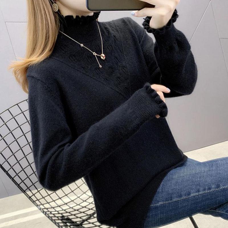 Sweater Autumn/winter Ruffled Half Turtleneck Sweater with Fungus Collar, Women's Bottoming Shirt, Foreign Style