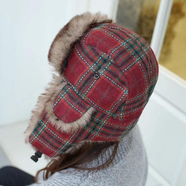 Winter Sweet Plaid Plus Velvet Hat Women's Ski Hat Cute Windproof Warm Ear Protection Hat