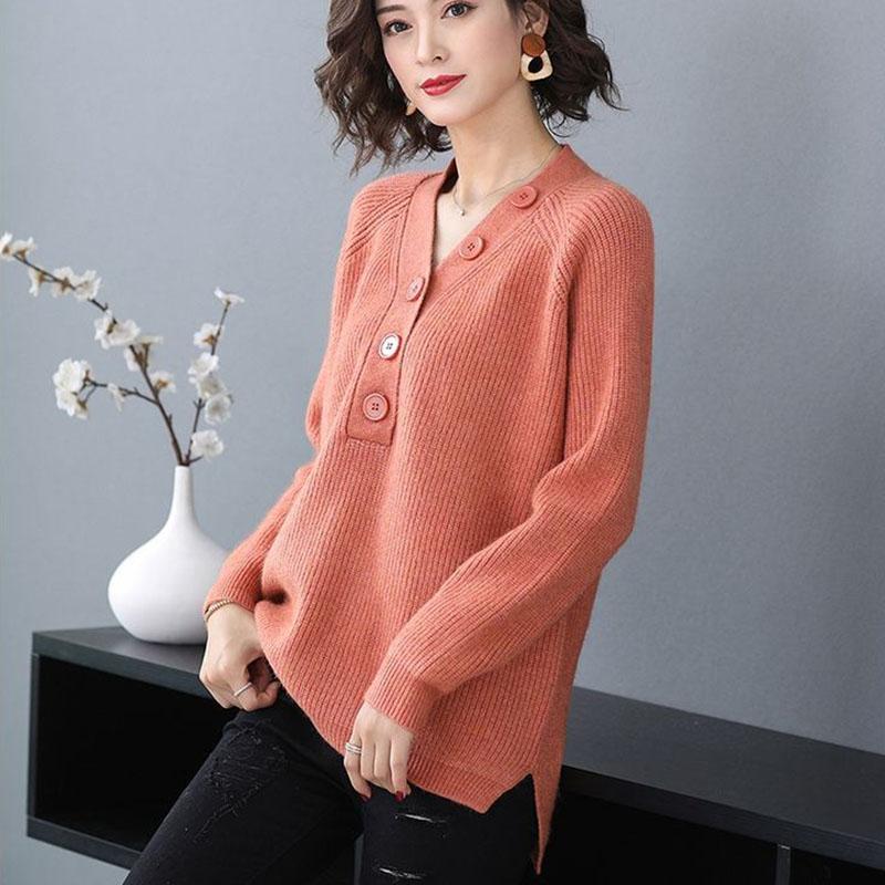 Sweater Women's Pullover Knitwear V-neck Korean Solid Color Loose Casual Top Trending Sweater Autumn and Winter Tops Lady Style