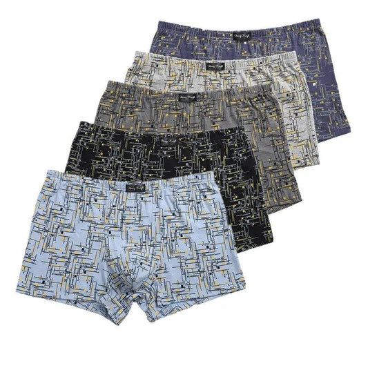 4 Pieces of Men's Cotton Large Size Boxer Briefs Youth Print Briefs Personality Trend Sexy Loose Shorts