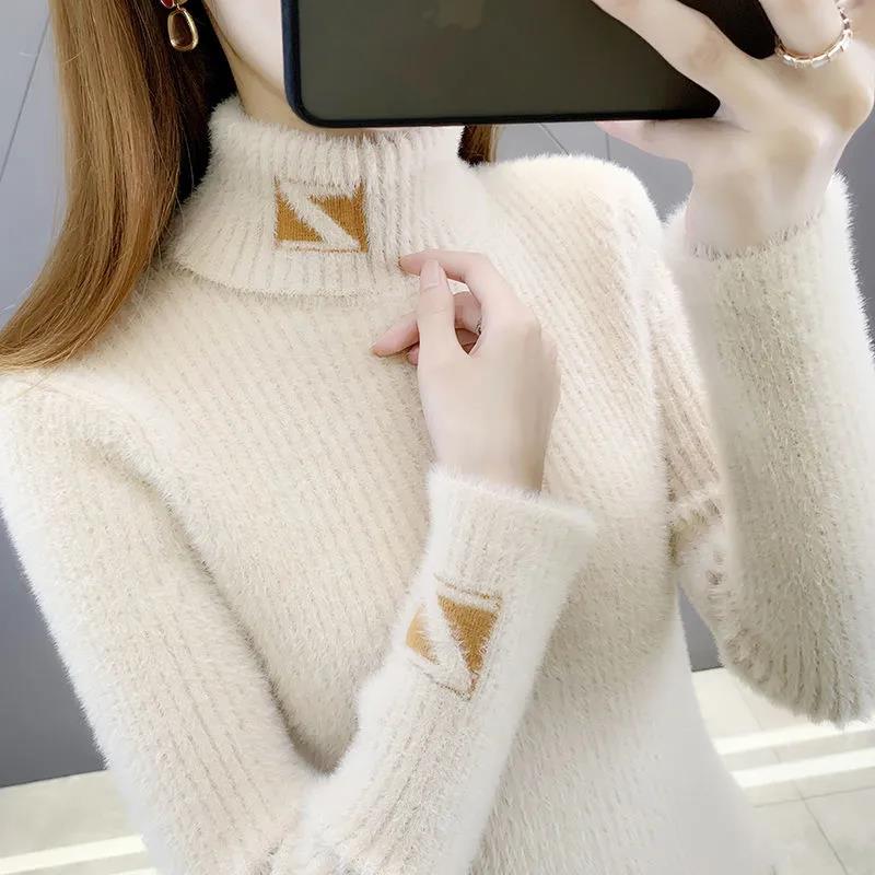 Autumn and Winter Turtleneck Sweater Letter Jacquard Tight-fitting Slimming Knitted Temperament Bottoming Shirt