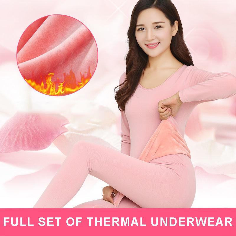 Women's Autumn and Winter Thermal Underwear Set Plus Velvet Thickening Bottoming Shirt and Pants