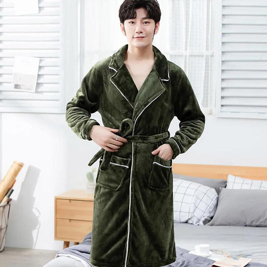 Suit Collar Men Pajamas Winter Thickening To Keep Warm Home Clothes Absorbent Robe Coat Bathrobe Long