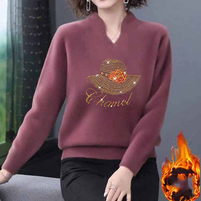 Long-sleeved T-shirt Women's Autumn and Winter Models Plus Velvet Bottoming Shirt Double-sided German Velvet Mother Wear All-match