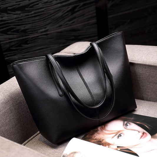 All-match Four Seasons Large-capacity Tote Bag Soft Leather Fashionable Mother Bag Korean Style Single Shoulder Bag