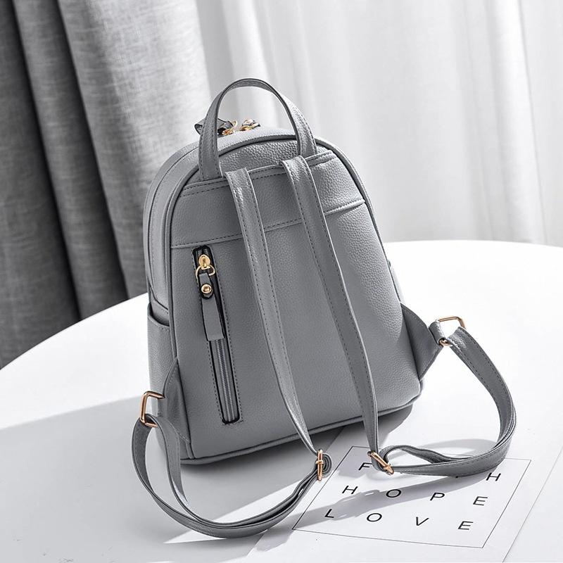 2pcs Women Leather Backpack School Rucksack Rivet Bag Mini Wallets Purse