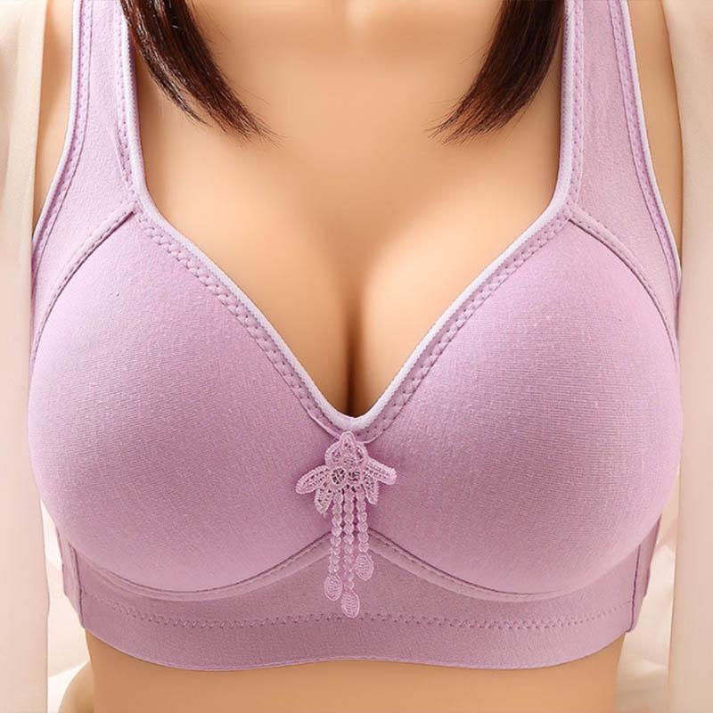 Ladies Large Size Gathering Thin Anti-sagging Underwear Simple Glossy Sweat-absorbing Breathable No Steel Ring Bra