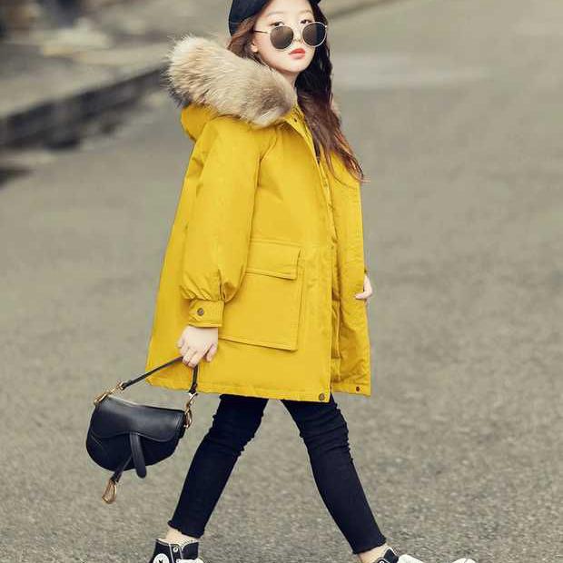 Fur Collar Women's Cotton-padded Jacket Thick Warmth Children's Padded Jacket Winter Girl Mid-length Down Padded Jacket