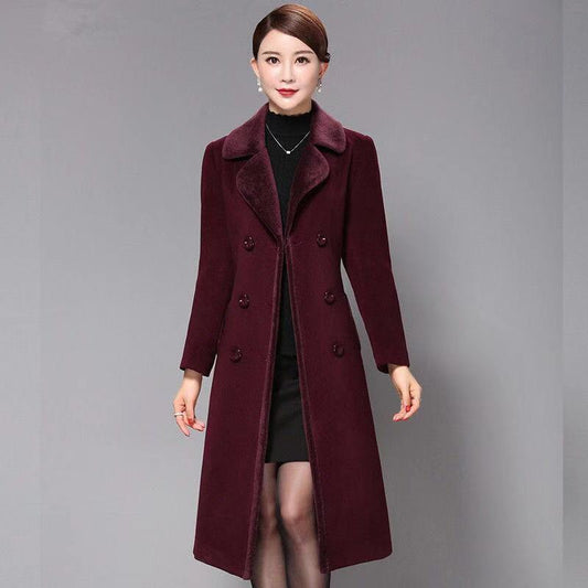 Women's Winter Large Over Knee Long Sleeve Velvet Warm Wool Elegant Coat