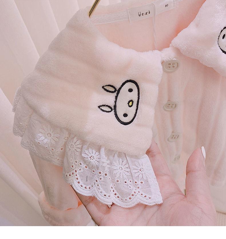 Girls Coral Velvet Pajamas Set Autumn and Winter Baby Plush Thickened Flannel Children's Winter Warm Home Clothes