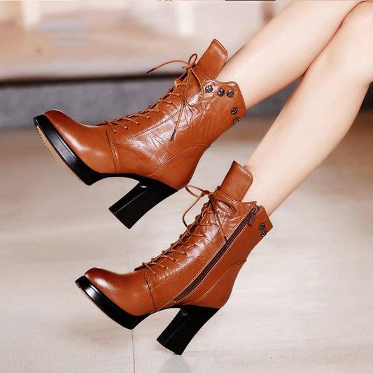 Genuine Leather Boots Ladies Footwear Women's Ankle Boots Women High Heels Booties women snow boots