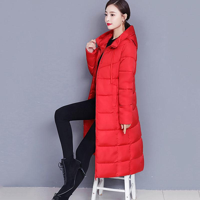 Women Winter Parkas Jackets Black Hooded Down Coat Plus Size Black Padded Jacket Lady Fashion Slim Long Windbreaker Outerwear