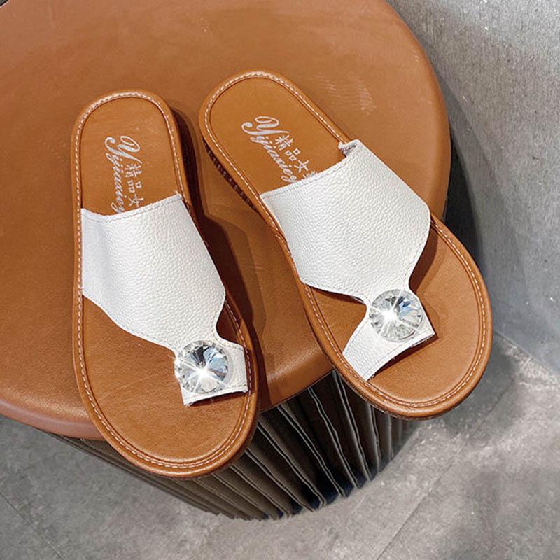 Plus Size 35-40 Summer Women PU Slippers Outdoor Flat Bohemian Beach Wear-resistant Non-slip Office Lady Waterproof Diamond Sandals