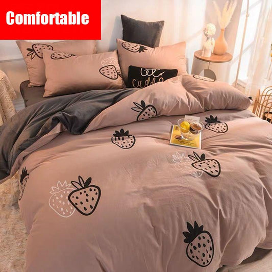 Thick Sanded Quilt Cover Net Red Cartoon Bed Linen Three-piece Bedding Luxury Soft Bed Linen + Quilt Cover + Pillowcase