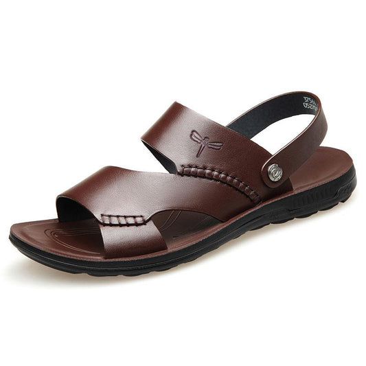 Sandals Men's Summer Dual-use Soft Bottom Breathable Slipper Casual Non-slip Leather Beach Shoes Men