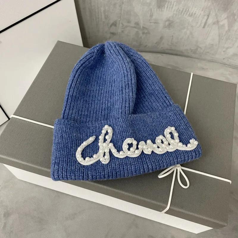 Women's Fashion Knitted Hat Korean Pearl Stitching Woolen Cap Winter Warm Ear Protection Cap