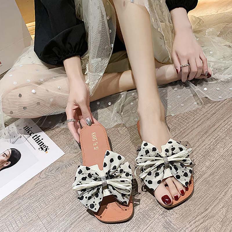 Summer New Style Flat Lace Bow Korean Female Sandals Student Versatile Non-slip Flip Flops