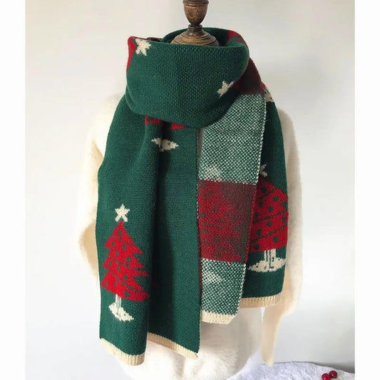 Christmas Gift Elk Scarf Winter Korean Version of Wild Red Double-sided Wool Scarf Shawl