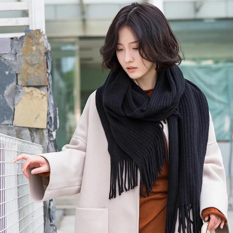 Scarf Women Autumn Winter Thicken Warm Kint Shawls Wraps Lady Fashion Elegant Solid Long Soft Scarves 2021 New Female Knitted Scarfs