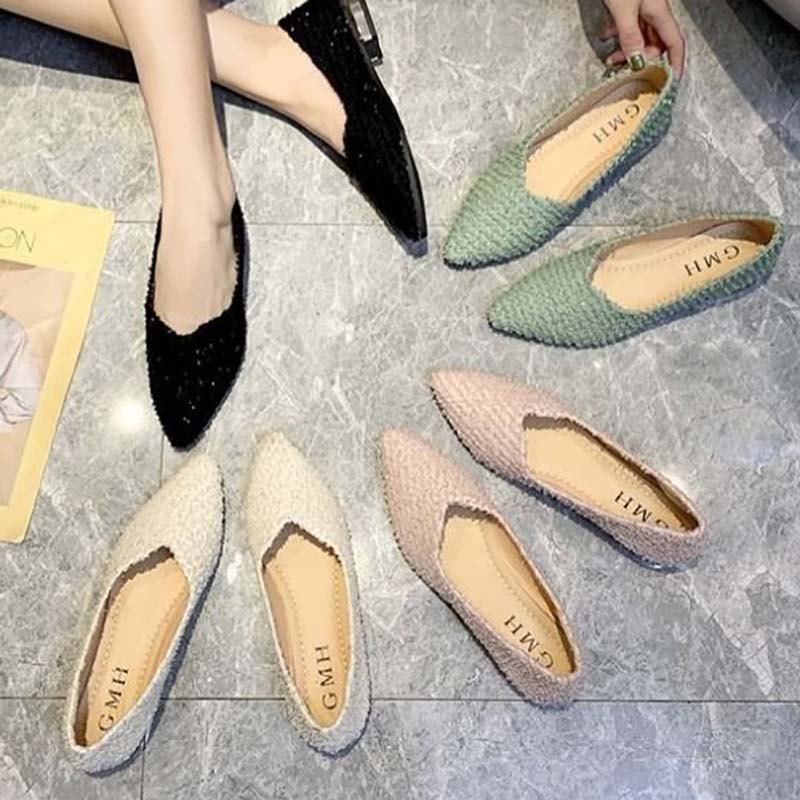 Low-heeled Shoes Spring Single Shoes Female Students Korean Version of All-match Pointed Toe Shallow Mouth Pedal Thick Heel Peas Shoes