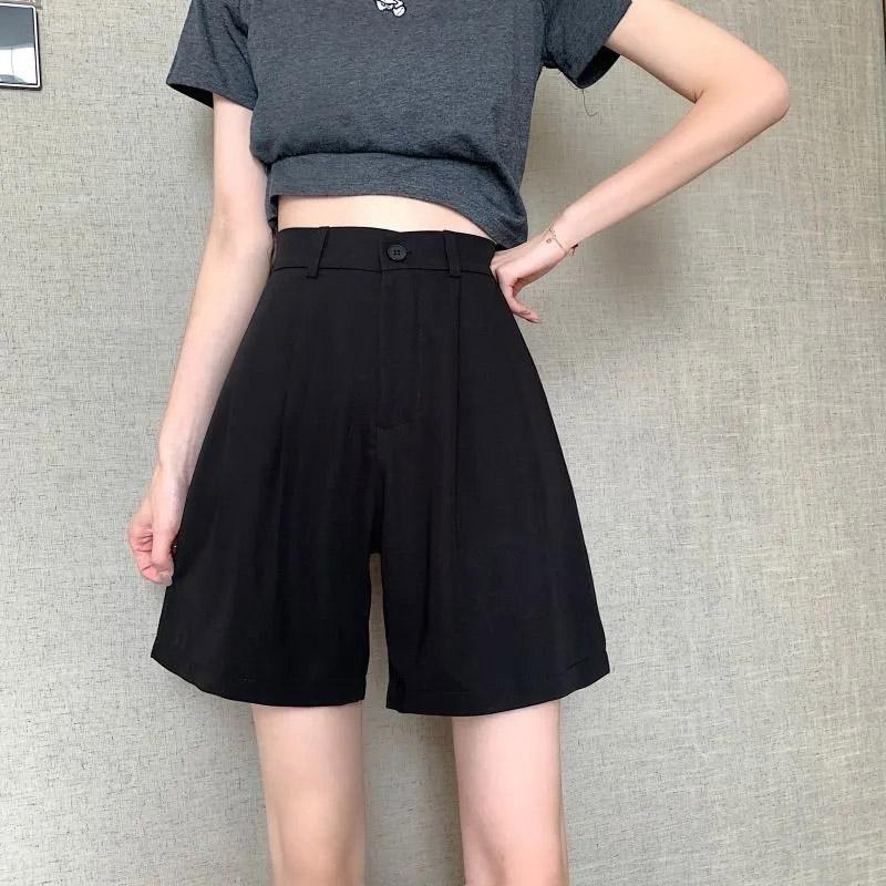 Women's Summer Straight Shorts Korean Version Drape Loose and Thin Casual High Waist Suit Wide Leg Pants Student Wide Leg Pants Elastic Waist Shorts