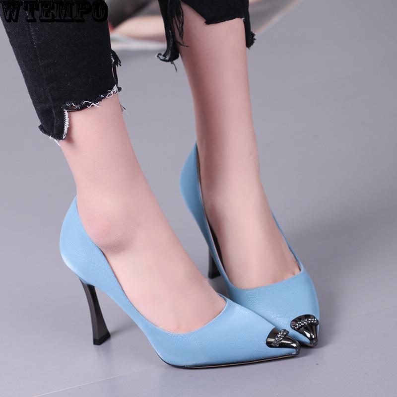 High Heels Ladies PU Material Metal Shiny Pointed Stilettos for Appointments