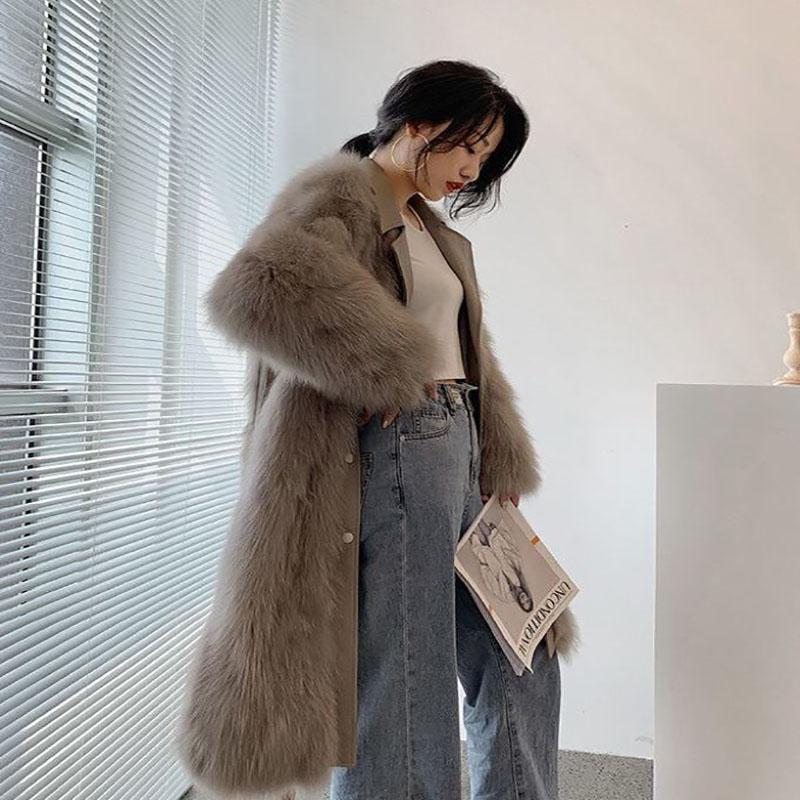 Fur Coat Winter Ladies Vintage Fashion V-neck Thickening Warm Mid-length Fur All-in-one Plush Jacket