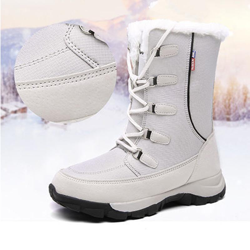 Warm Snow Boots Women Winter Plus Velvet Thick Leather Mid-tube Boots Waterproof Non-slip Outdoor Ski Cotton Shoes Cotton Boots