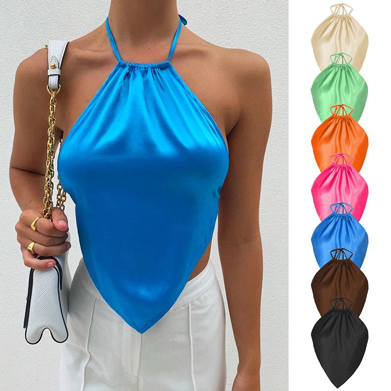 Women's Halter Vest Female Spring Summer Solid Color Apron Large Size Suspender Tops Lace-up Soft Thin Tank Vest