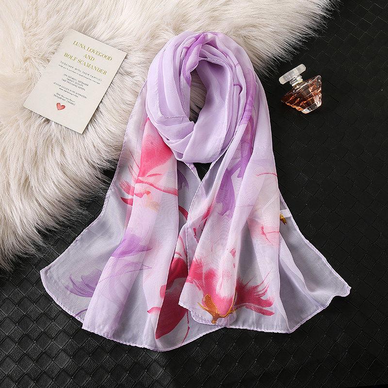 Women 155*45cm Oversized Printed Chiffon Silk Scarf  Sunscreen Holiday Seaside Beach Shawl