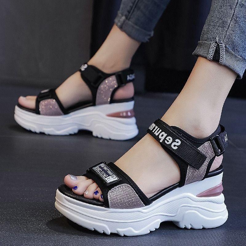 Sports Sandals Women's Soil Super Fire Thick Bottom All-match Platform Shoes Heightening Sandals Lightweight Non-slip High and Low Sandals