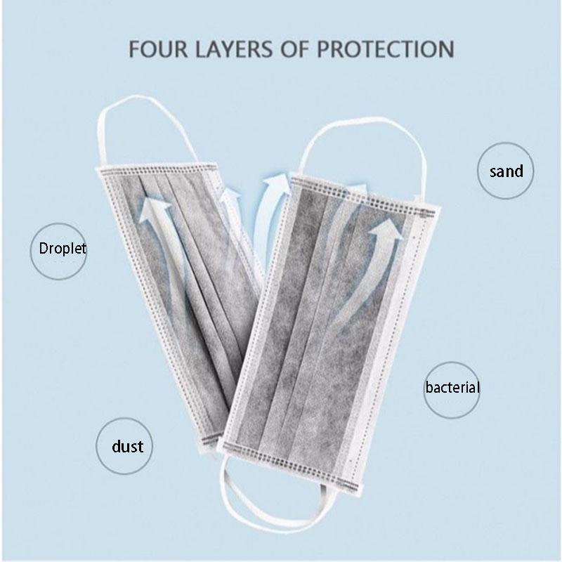 50pcs 4Ply activated carbon meltblown non-woven protective masks anti PM2.5 disposable face masks