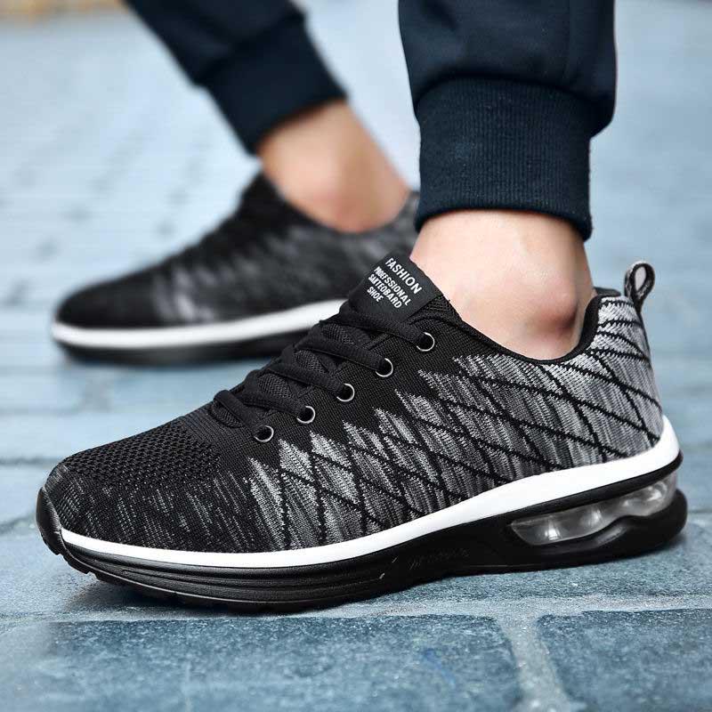 Plus Size 38-45 Men Flying Woven Mesh Running Shoes Lightweight Sneakers Breathable Outdoor Sports Shoes Comfortable Deodorant Running Gym Shoes