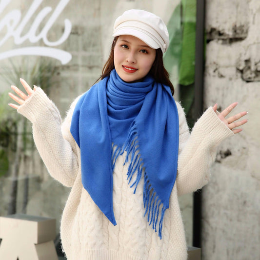 Women Solid Color Triangle Scarf Imitation Cashmere Soft Thick Warm Scarf Shawl