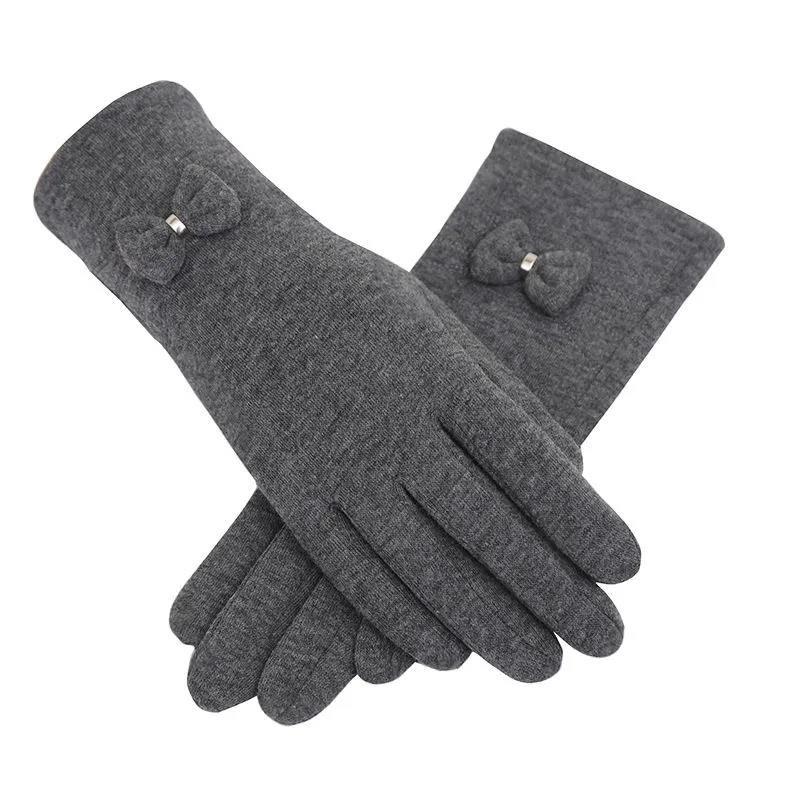 Winter Touch Screen Cotton Gloves Korean Fashion Bow Gloves Windproof and Warm Finger Gloves for Women