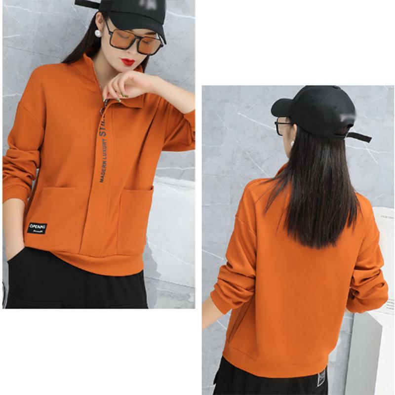 Standing Collar Zipper Jacket Western Style Shows Thin Versatile Fashion Casual Sports Sweater Women's Solid Color Jacket