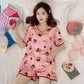 Silk pajamas summer two-piece set long-sleeved female sweet home clothes cute fruit pajamas female