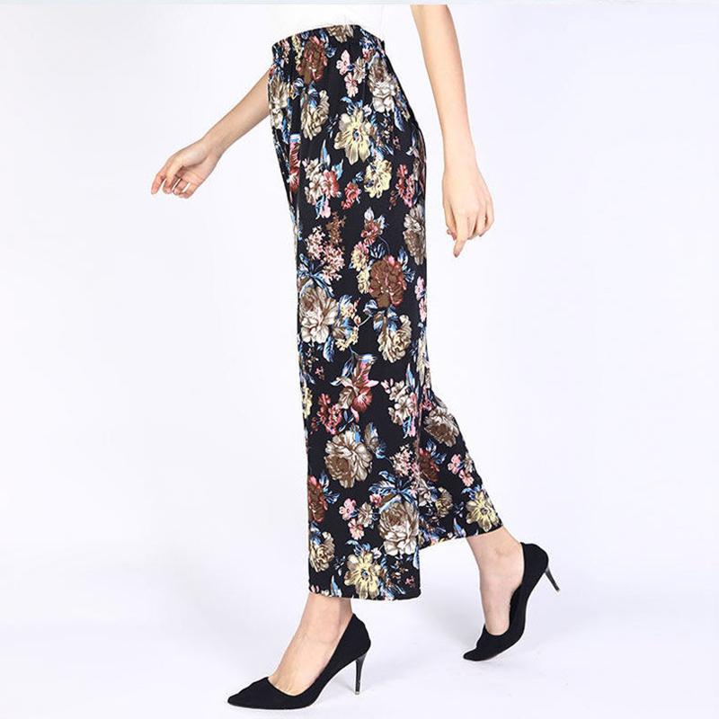 Loose Large Size Nine-point Pants Middle-aged and Elderly Wide-leg Pants Mother Casual Pants Ice Silk Pants Women's Outer Wear Summer Thin Pants