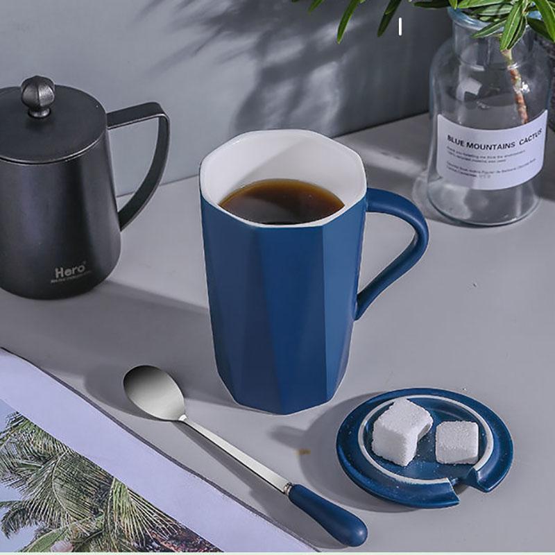 Water Cup Ceramic Mug with Lid Spoon Ins Wind Male and Female Students Home Creative Breakfast Coffee Cup Large Capacity