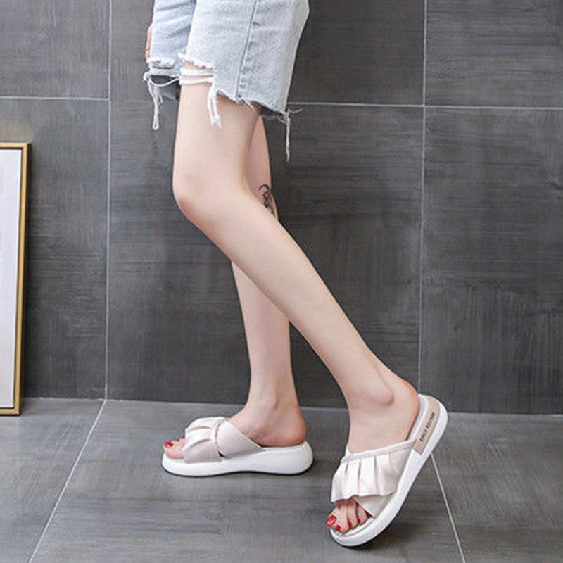 Summer Fashion Korean Version of All-match Flat Sandals Non-slip Soft Bottom Ruffled Outer Wear Simple High-top Slippers